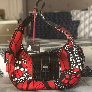 Pineda Covalin red butterfly leather and silk bag